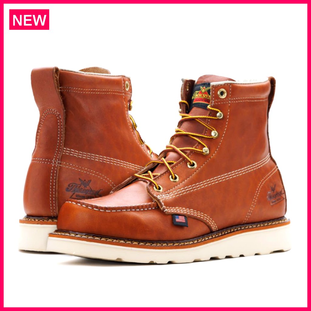 Steel Toe Work Boots Moc Toe Leather Slip Resistant Wedge Sole Eh Rated